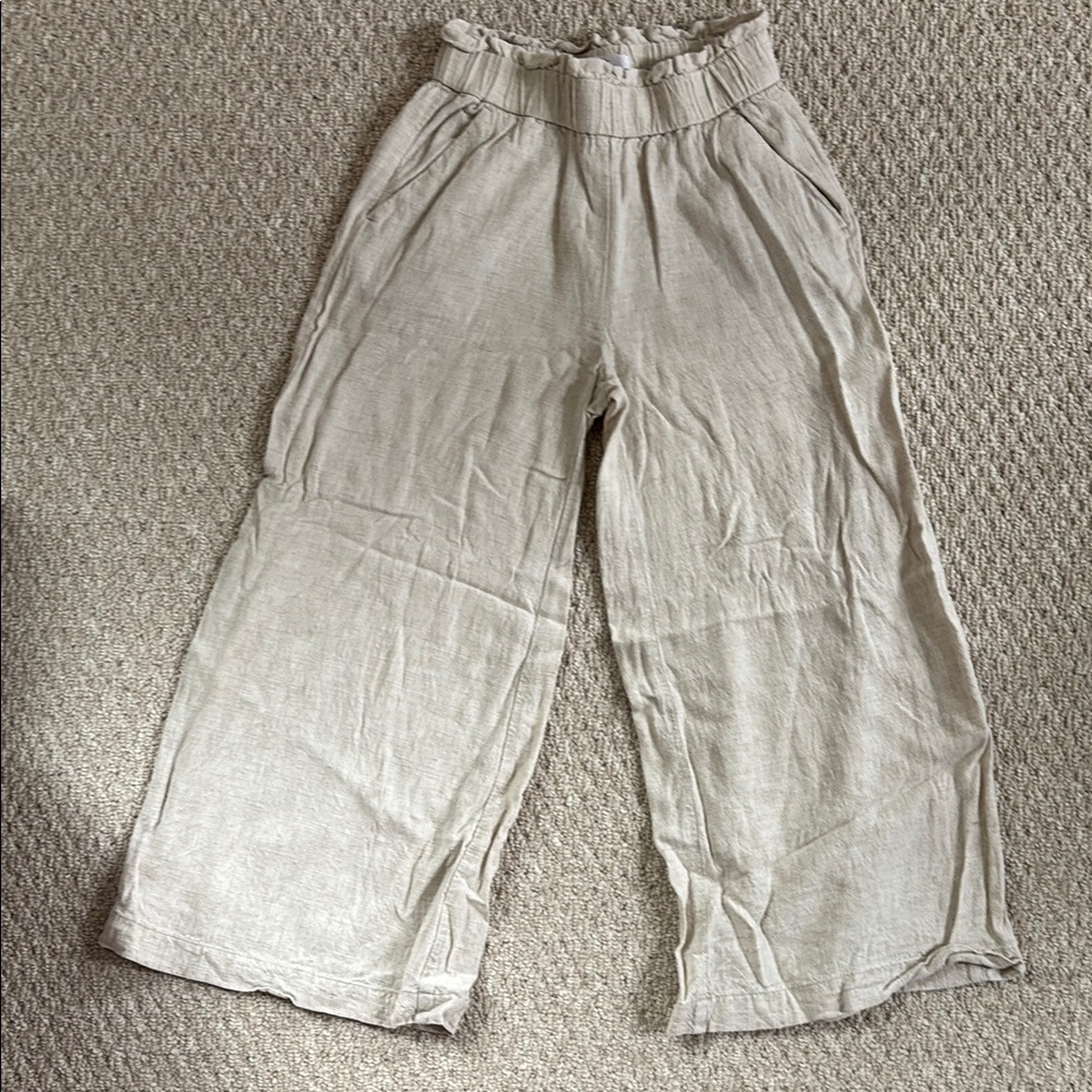 LOFT Beige Linen Wide Leg Crop Pants XXSP